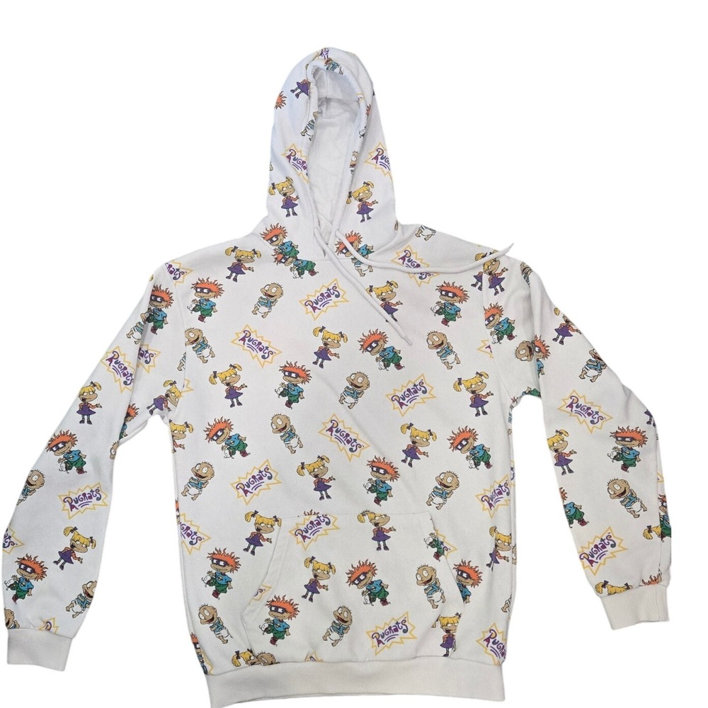 Nickelodeon Rugrats All Over Print Hoodie White Pullover‎  -M 4012